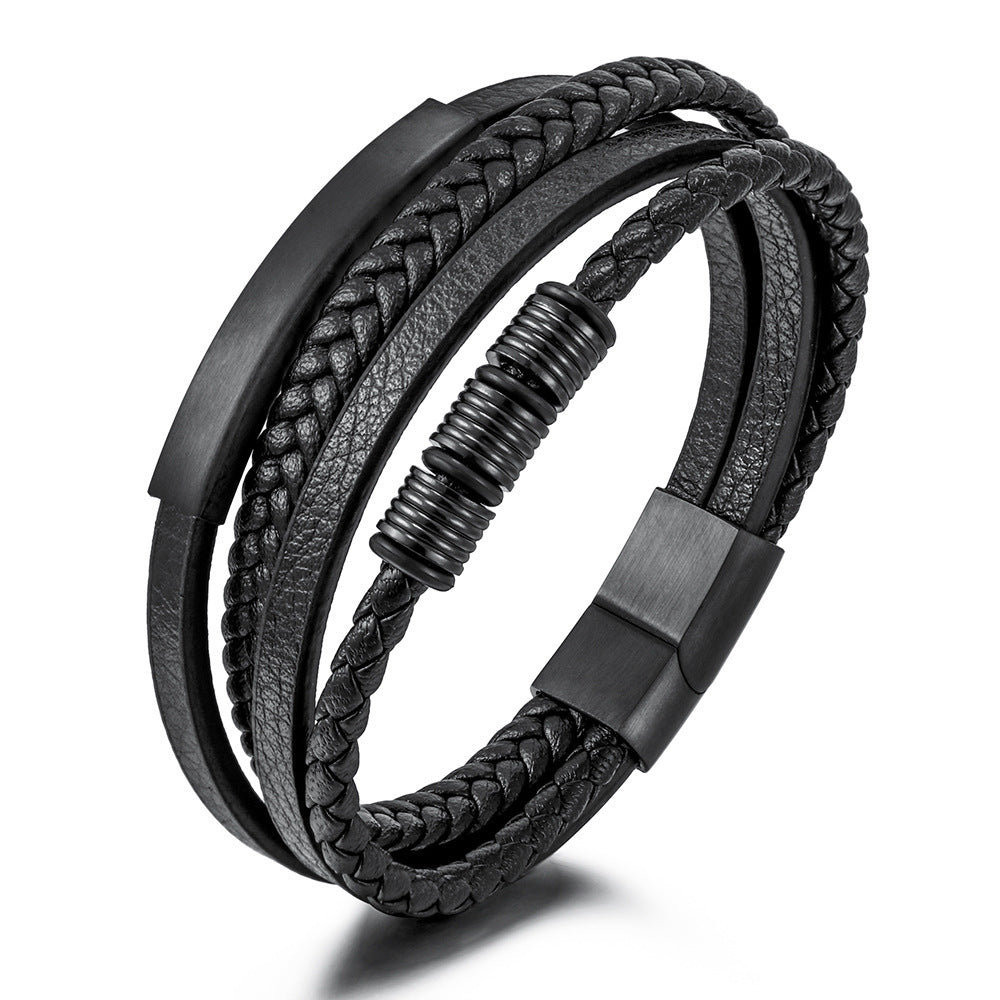 Woven Men's Magnetic Buckle Multi-layer Leather Bracelet - 0 - Bijou Her -  -  - 