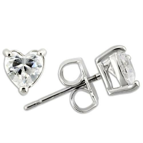 Rhodium Sterling Silver Stud Earrings with AAA CZ - Clear, Classic, Under $5, Ships in 1 Day - Earrings - Bijou Her - Title -  - 