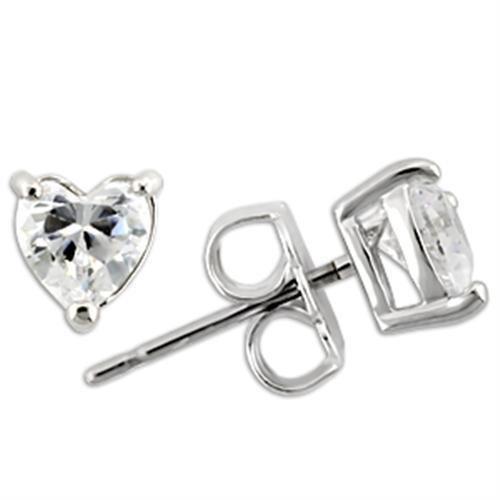 Rhodium Sterling Silver Stud Earrings with AAA CZ - Clear, Classic, Under $5, Ships in 1 Day - Earrings - Bijou Her -  -  - 