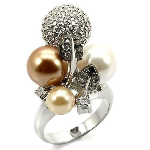 Rhodium and Ruthenium Brass Ring with Multi-Colored Synthetic Pearl - In Stock, Ships in 1 Day - Rings - Bijou Her - Size -  - 