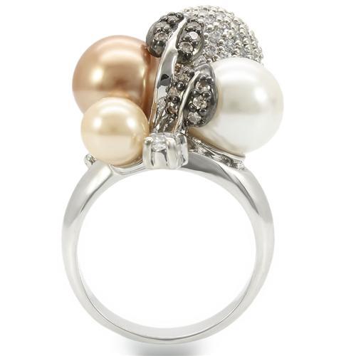 Rhodium and Ruthenium Brass Ring with Multi-Colored Synthetic Pearl - In Stock, Ships in 1 Day - Rings - Bijou Her -  -  - 