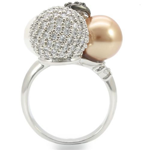 Rhodium and Ruthenium Brass Ring with Multi-Colored Synthetic Pearl - In Stock, Ships in 1 Day - Rings - Bijou Her -  -  - 