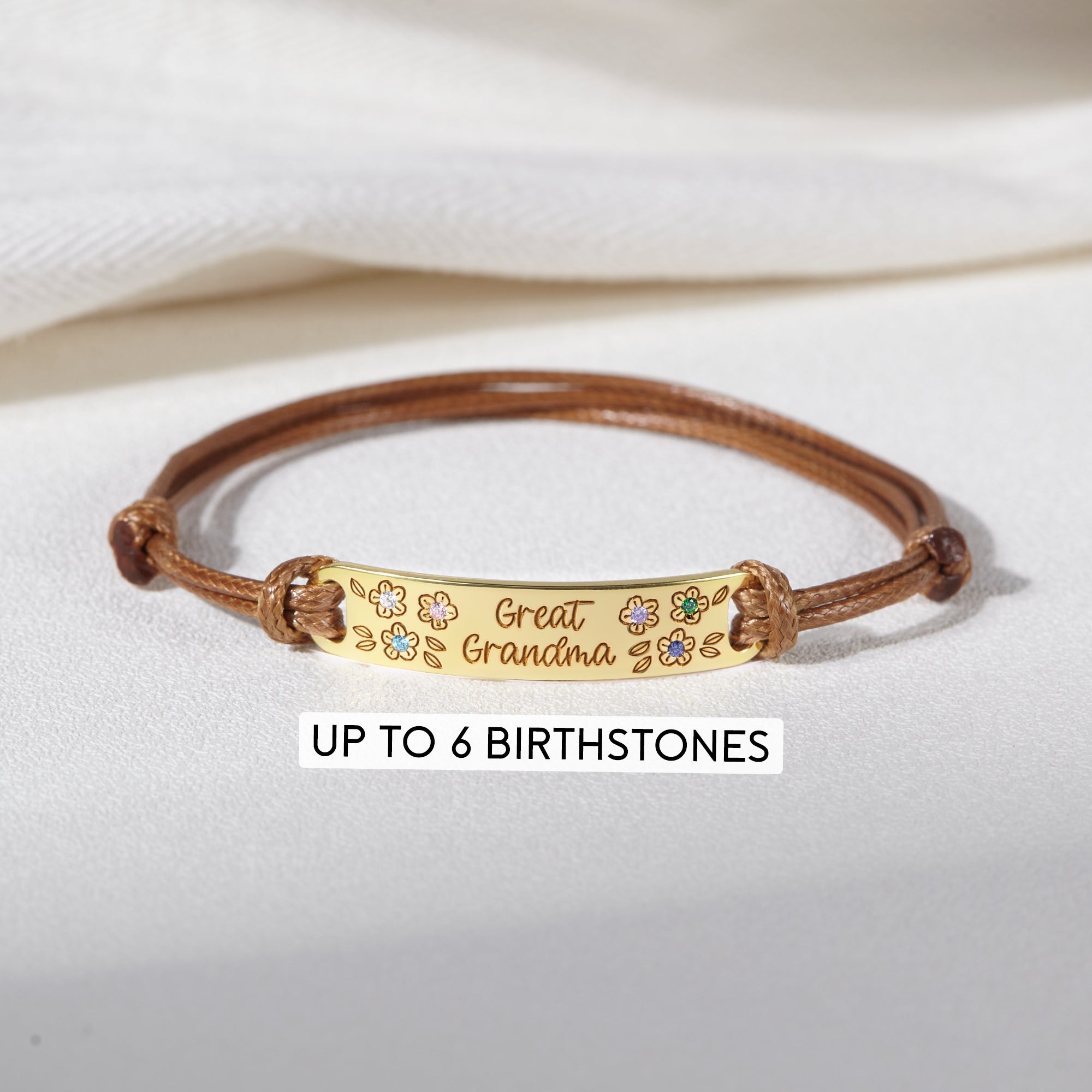 Personalized Birthstone Flower Bracelet for Mom and Grandma with Children's Birthstones - 925 Sterling Silver and 18K Gold Plated Leather Jewelry Gift - Bracelets - Bijou Her -  -  - 