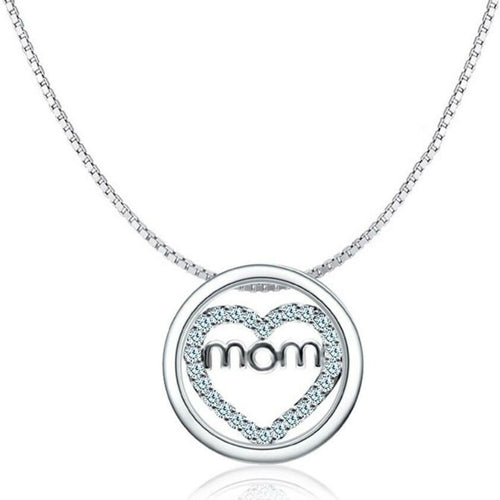 Heart Circle of Love Mom Necklace - Elegant Silver Pendant with CZ Stones and Gift Box Included - Jewelry & Watches - Bijou Her - Title -  - 