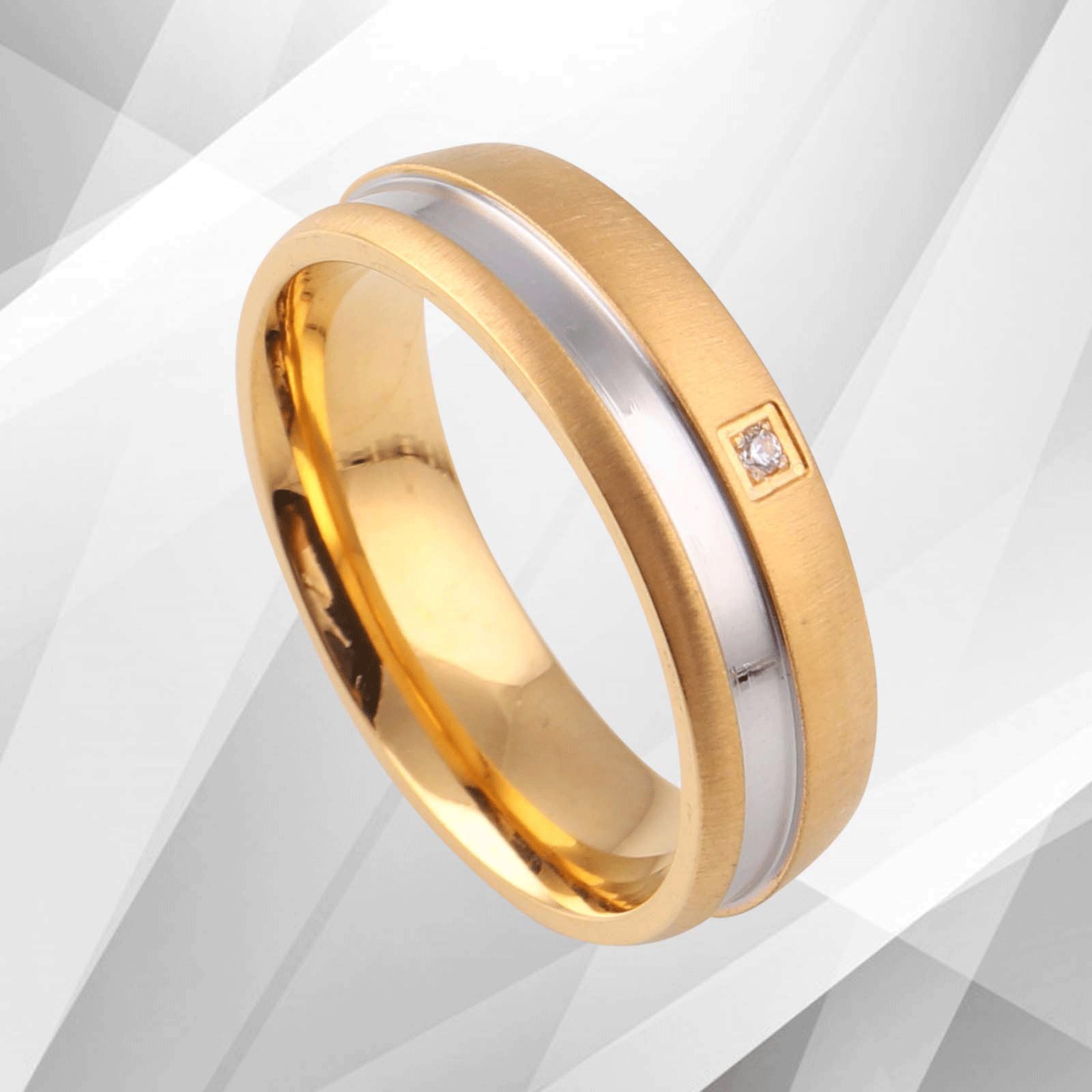 Shimmering Designer CZ Diamond Wedding Band Ring - 6mm Wide, 0.35Ct, Titanium, 18Ct Gold Finish, Women's Gift - Jewelry & Watches - Bijou Her -  -  - 