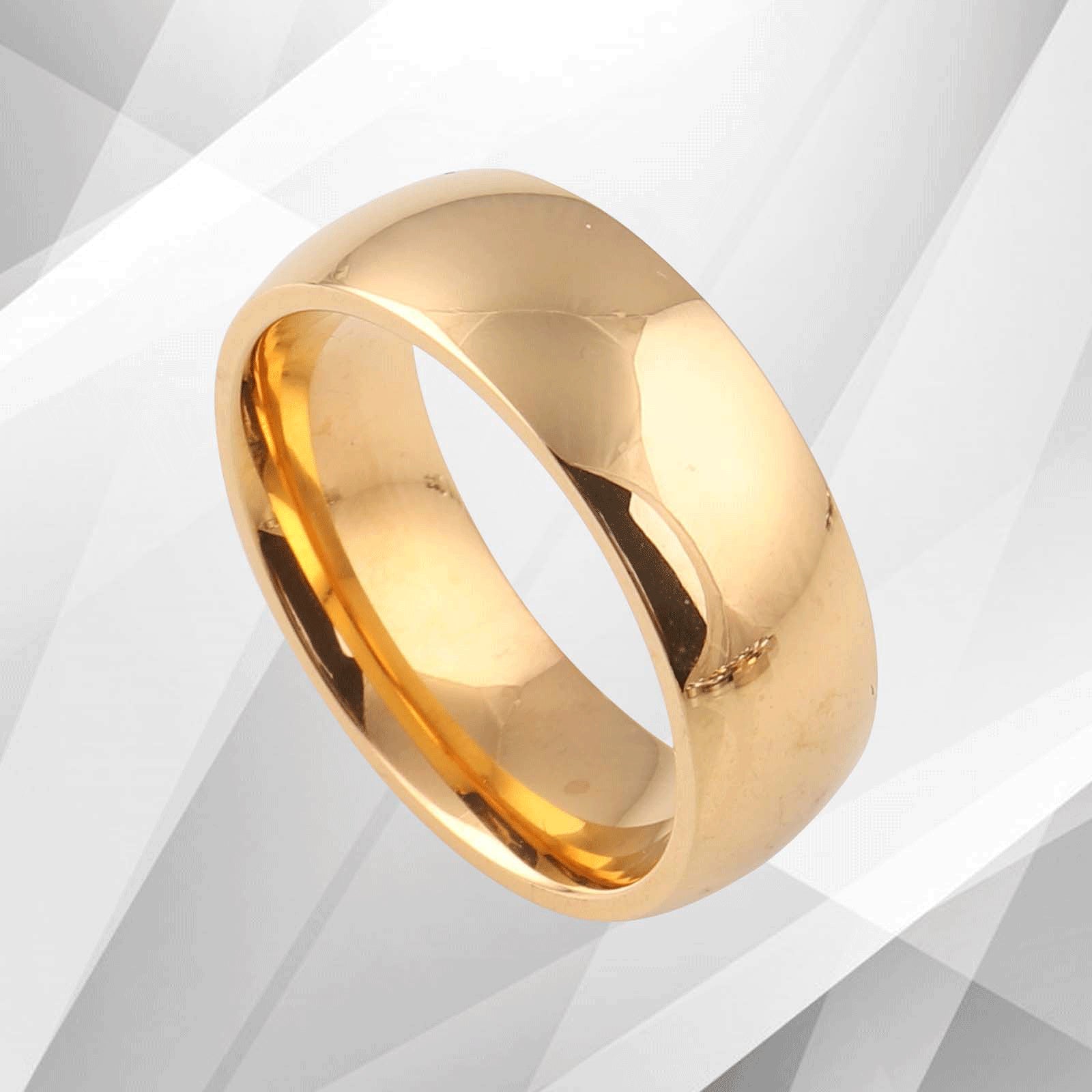 Men's Titanium Wedding Band with 18Ct Yellow Gold Plating - 7mm Wide Comfort Fit D-Shape Ring for Groom, Engagement, Anniversary - Handmade (: NDH2A) - Jewelry & Watches - Bijou Her -  -  - 