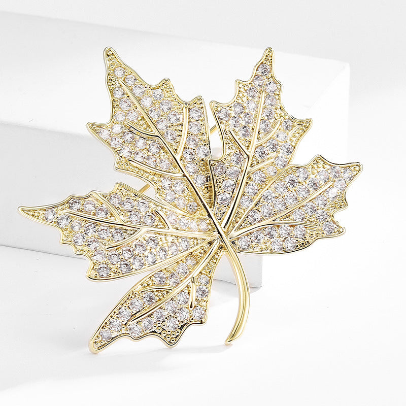 High-end Elegant Golden Maple Leaf Brooch For Women - 0 - Bijou Her -  -  - 