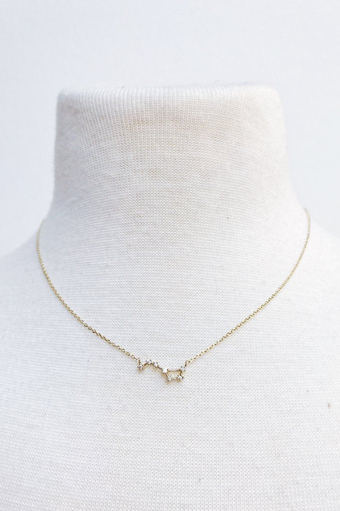 Zodiac Constellation Pendant Necklace - 12 Signs in Gold Dipped Brass with Cubic Zirconia - Personalized Gift for Birthdays and Holidays - Necklaces - Bijou Her -  -  - 