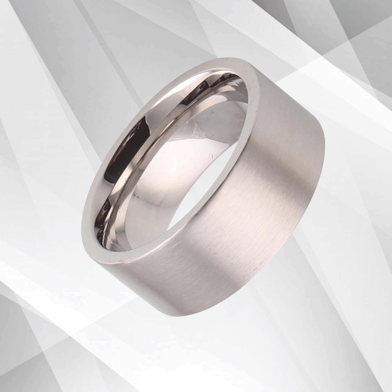 Stylish Designer 8mm Titanium Wedding Band Ring - Comfort Fit, 18Ct White Gold Finish, Men's Engagement Anniversary Gift, Handmade (NDN13A) - Jewelry & Watches - Bijou Her -  -  - 