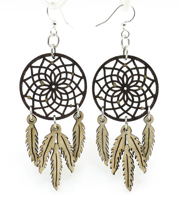 Sustainable Dreamcatcher Earrings - Natural Wood Feathers - Made in USA - Earrings - Bijou Her -  -  - 