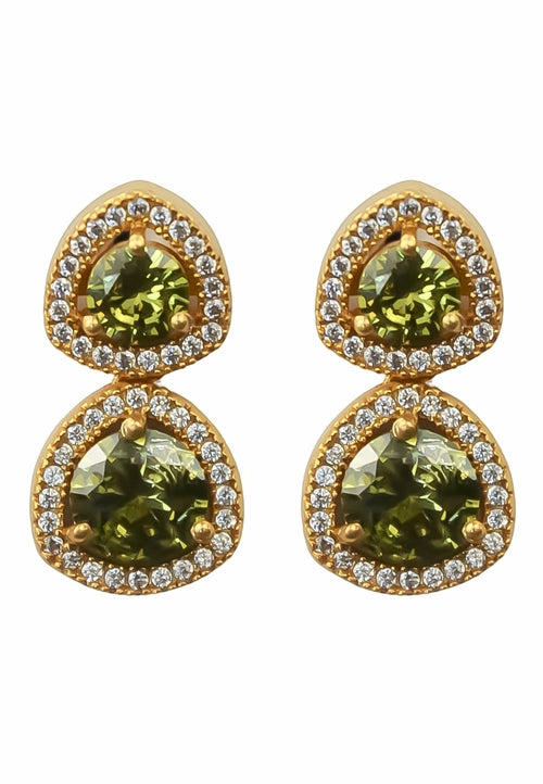 Nikobar Stone Earrings - Gold Plated with Encrusted Crystals and Island Design - Jewelry & Watches - Bijou Her - Color -  - 