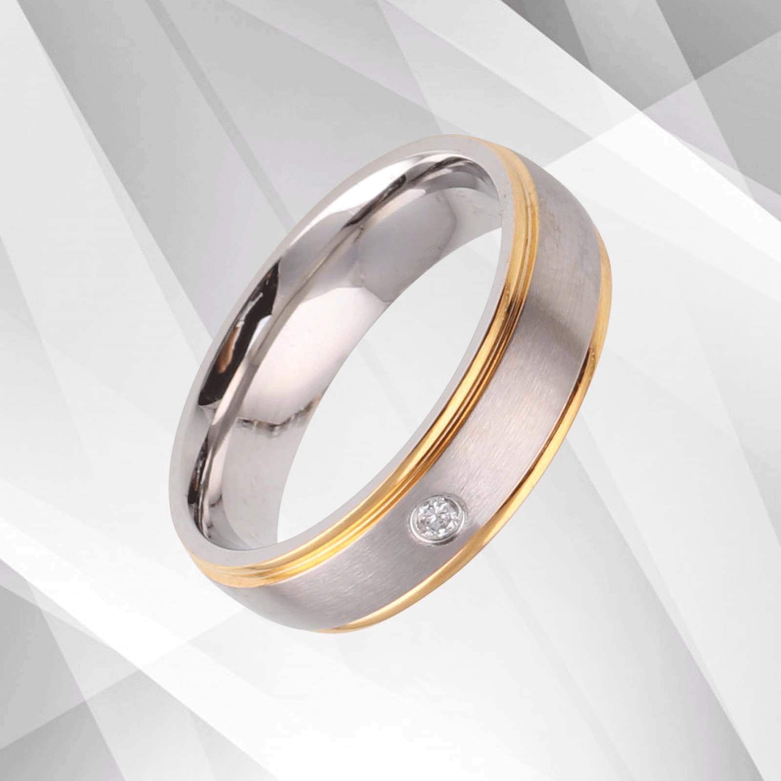 Titanium CZ Diamond Wedding Band Ring with 18Ct Gold Finish - Women's D-Shape Band, 6mm Wide, Handmade - Jewelry & Watches - Bijou Her -  -  - 