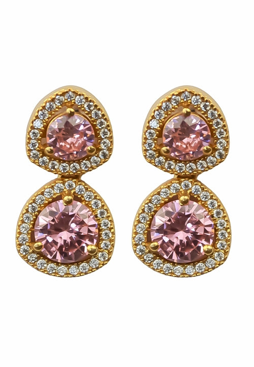 Nikobar Stone Earrings - Gold Plated with Encrusted Crystals and Island Design - Jewelry & Watches - Bijou Her - Color -  - 