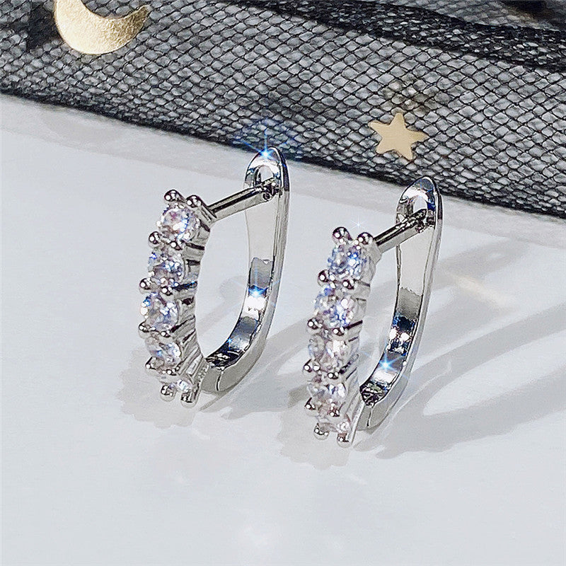 Women's Fashion Simple Straight Row Zirconia Earrings Buckle - 0 - Bijou Her -  -  - 