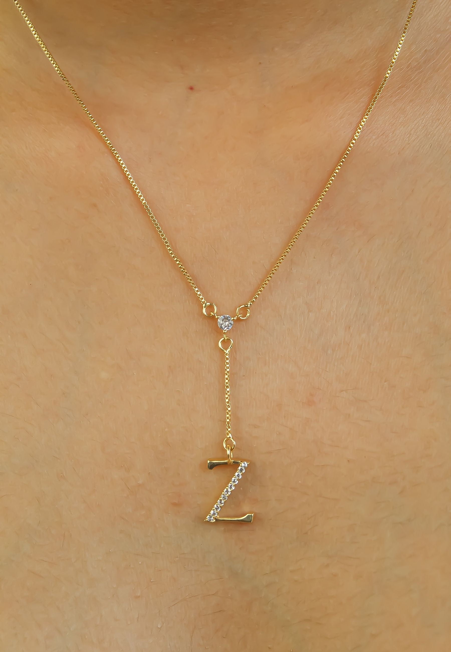 Zirconia Stone Initial Necklaces - 18K Gold-Plated, Adjustable, Hypoallergenic, Sustainable - Jewelry & Watches - Bijou Her -  -  - 