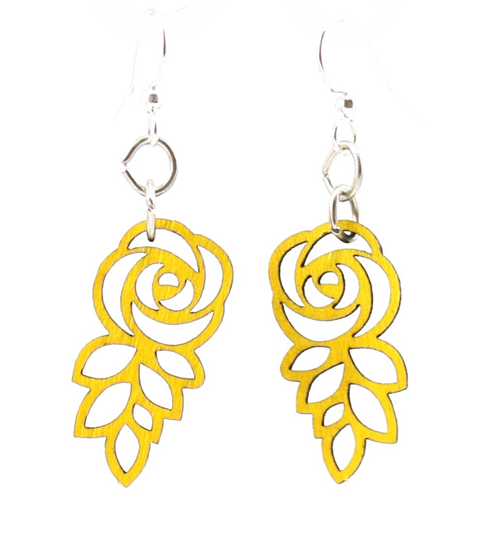 Leafed Blossom Rose Earrings - Sustainable Wood, Hypoallergenic, Made in USA - Earrings - Bijou Her -  -  - 