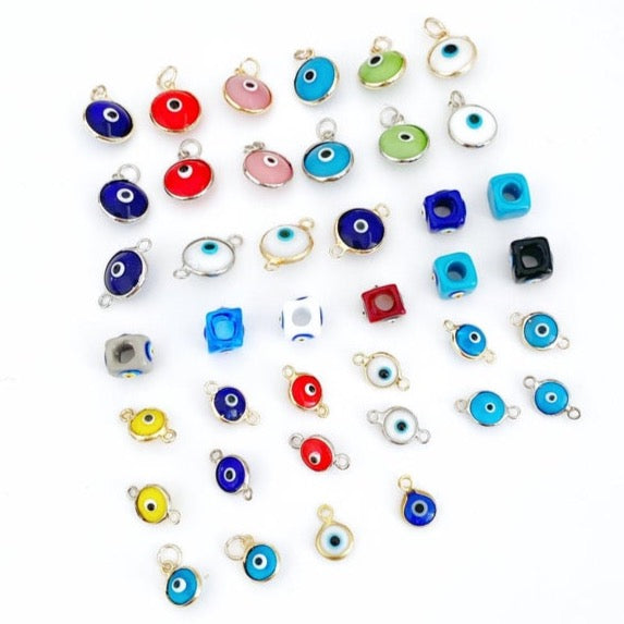 Murano Evil Eye Beads - 5pcs Glass Charm Set for DIY Jewelry Supplies with Greek Eye Design - Jewelry & Watches - Bijou Her -  -  - 