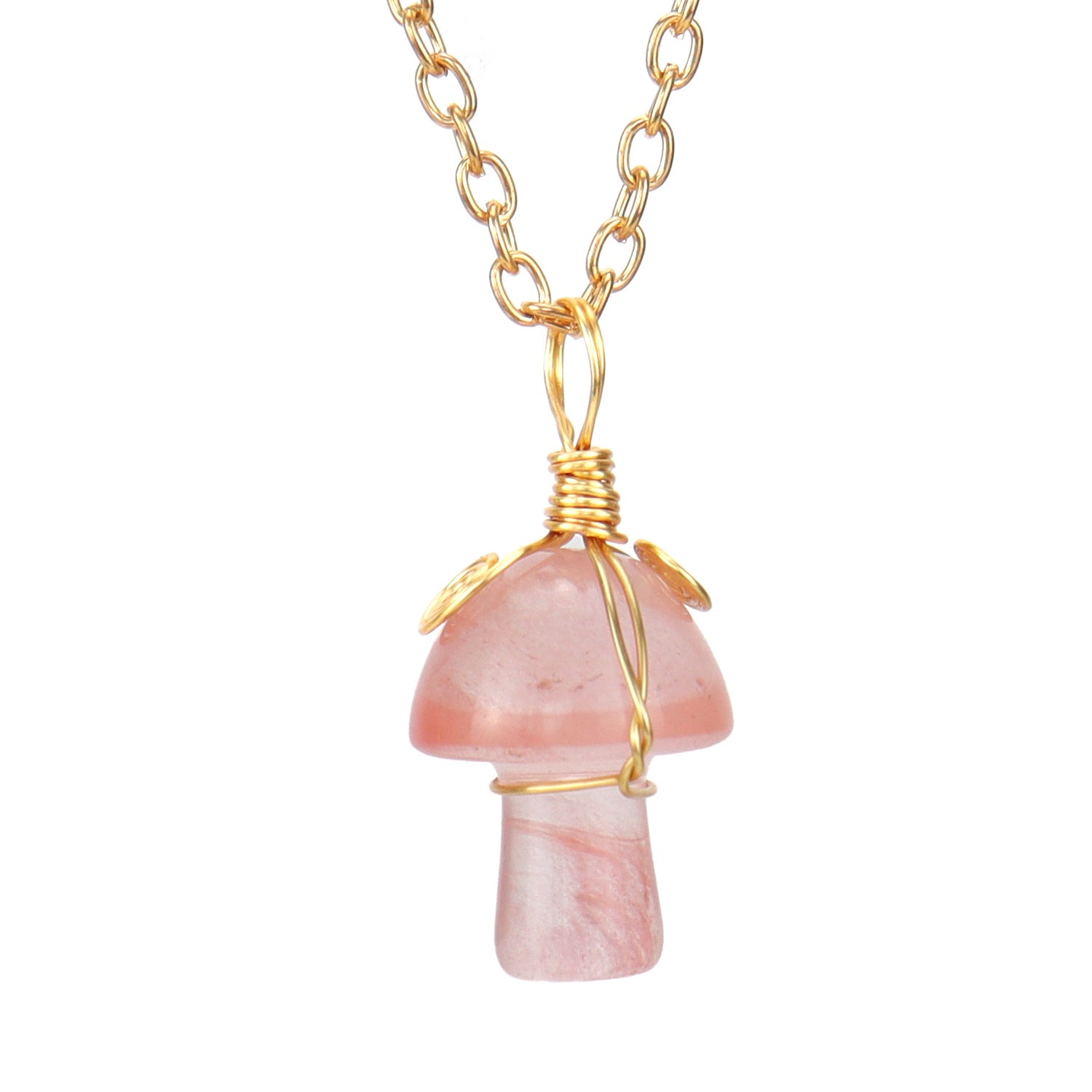 Handwoven Crystal Agate Small Mushroom Pendant Necklace - 0 - Bijou Her - Color -  - 