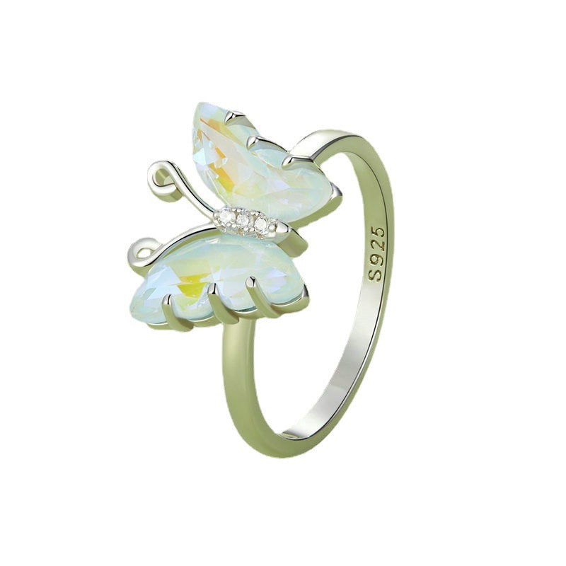 Original Design S925 Sterling Silver Iridescent Butterfly Crystal Ring Female - 0 - Bijou Her -  -  - 