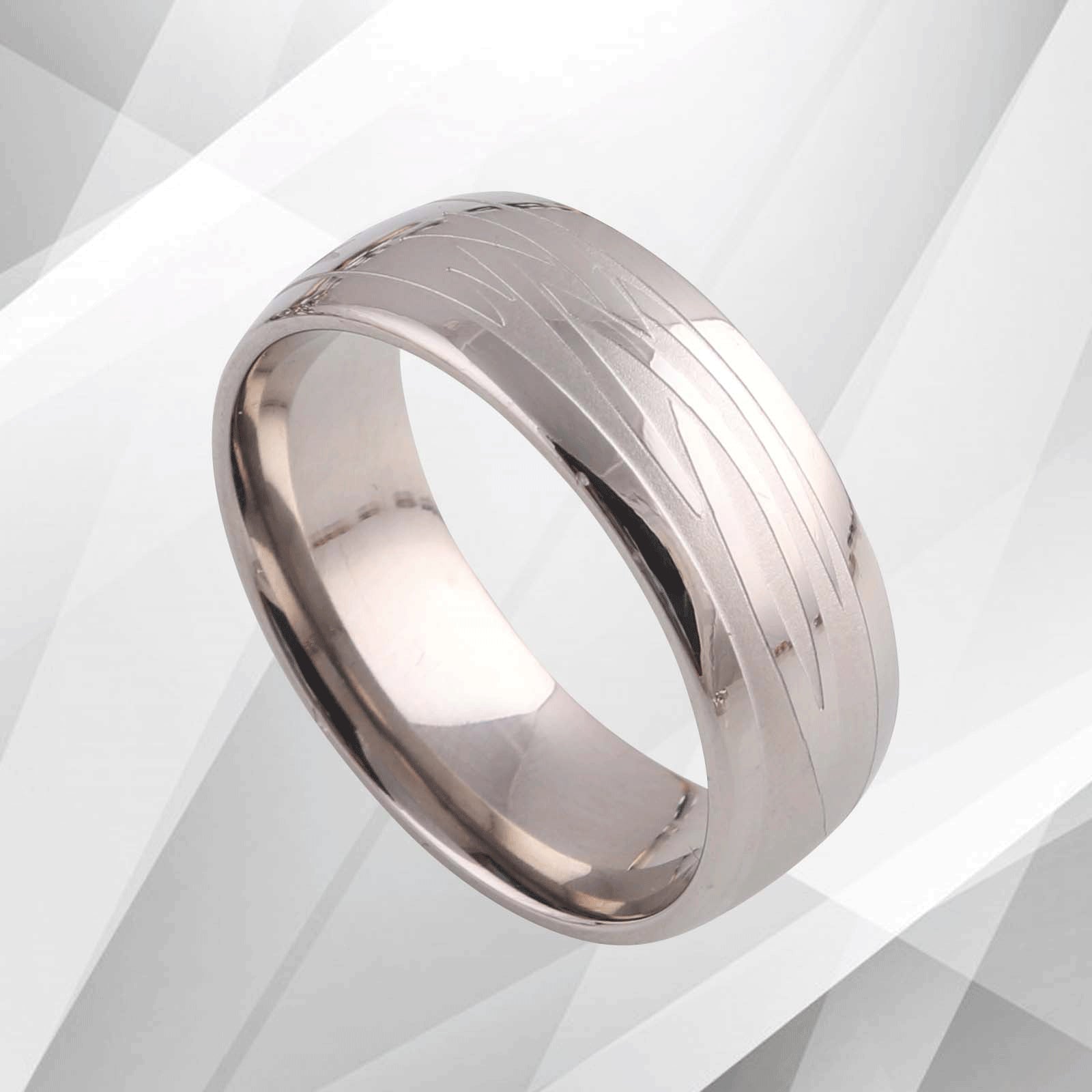 Stylish 8mm Titanium & 18Ct White Gold Finish Wedding Band Ring - Hypoallergenic, Comfort Fit, Free Shipping (: NDG14) - Jewelry & Watches - Bijou Her -  -  - 