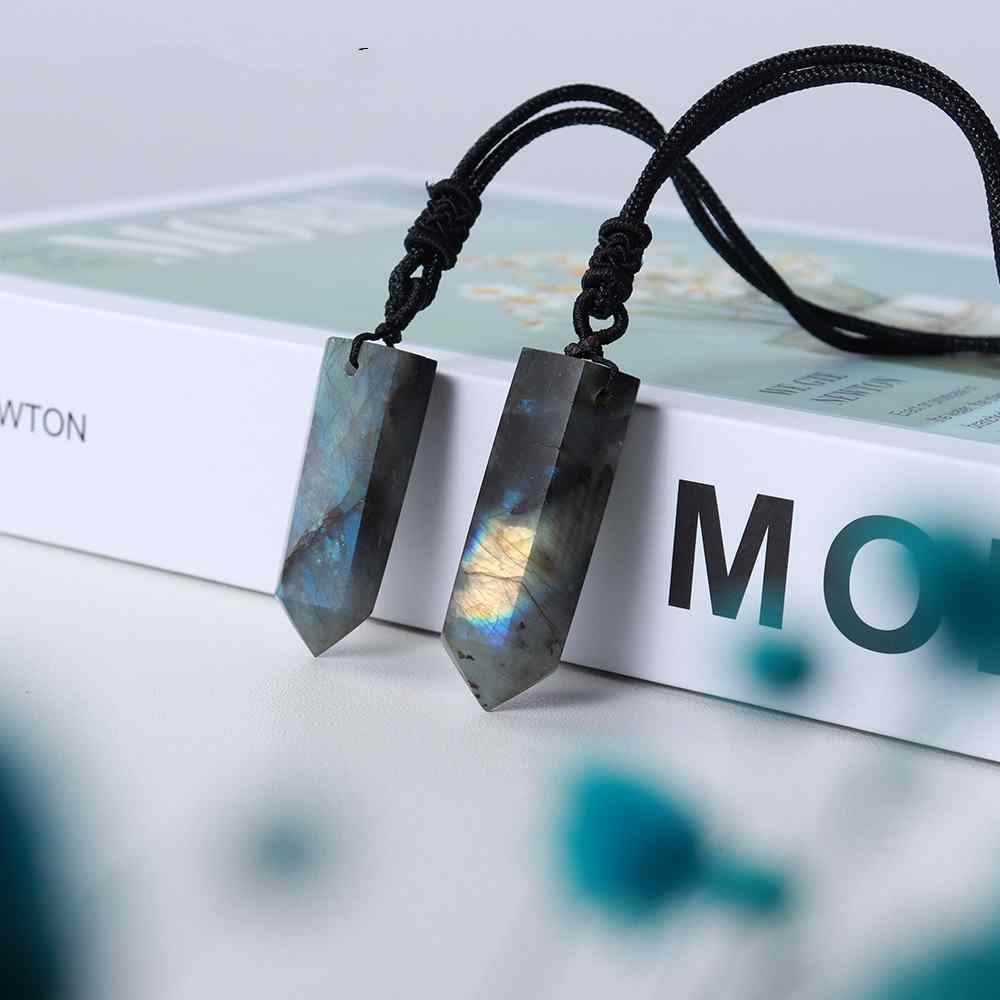 Natural Pull Feldspar Single Pointed Crystal Column Hexagon Prism Pendant - 0 - Bijou Her -  -  - 