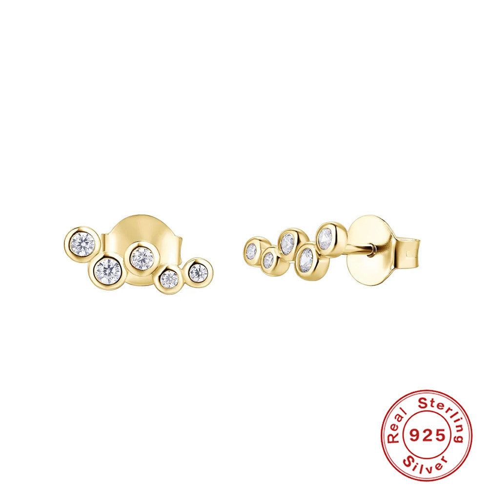 S925 Sterling Silver Cluster Single Row Round Diamond Stud Earrings - 0 - Bijou Her - Color -  - 