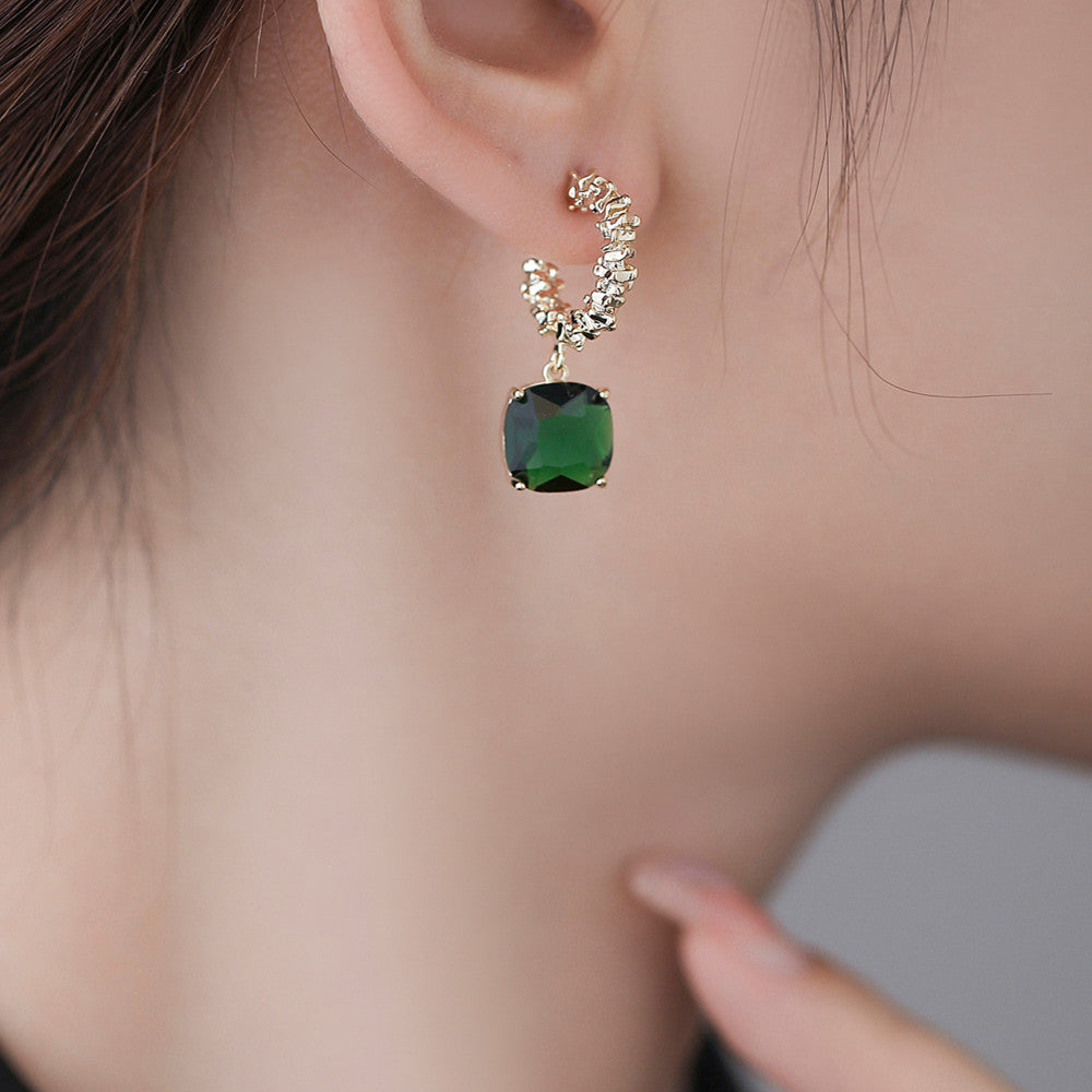 Women's Green Zircon Pendant Earrings - 0 - Bijou Her -  -  - 