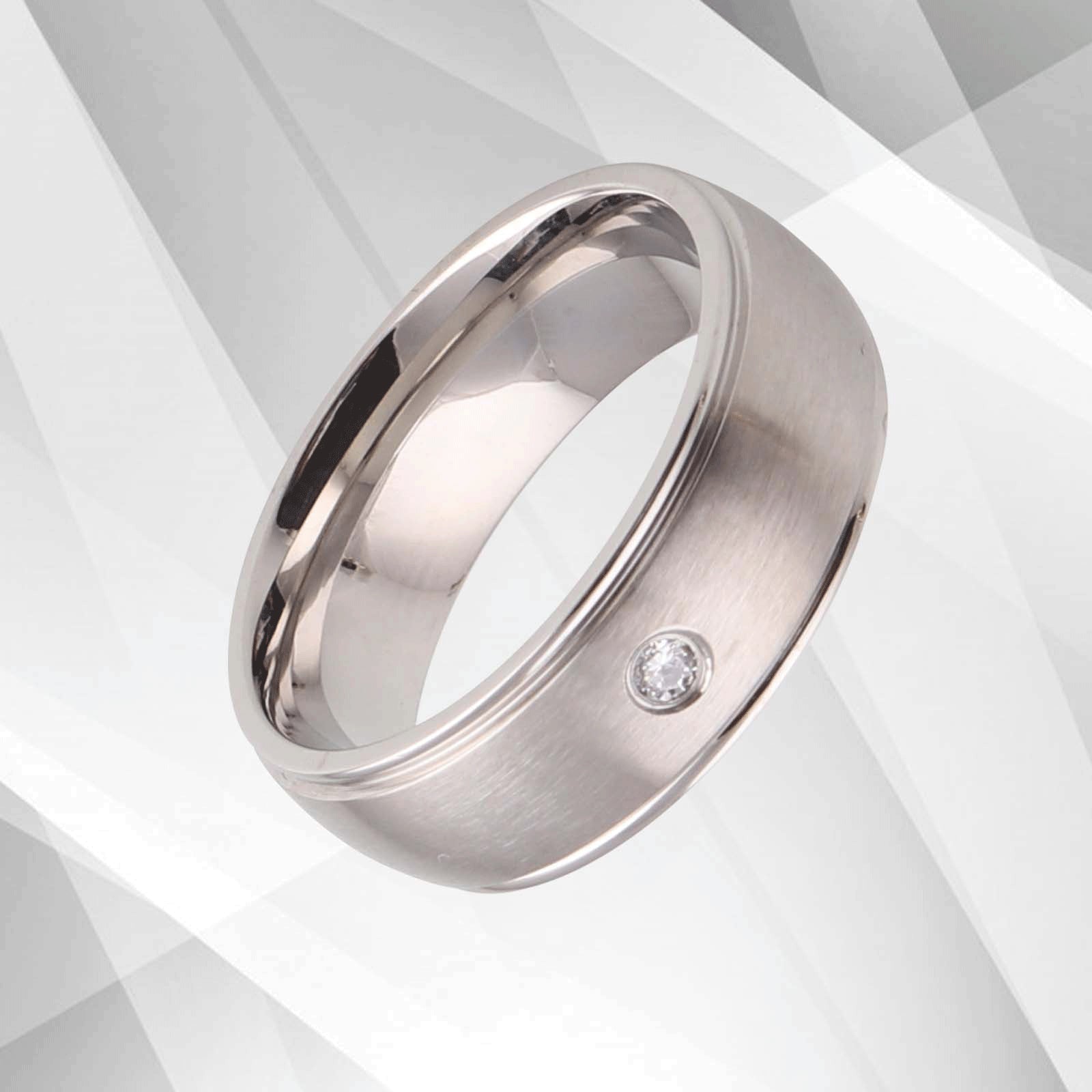 Hypoallergenic Designer Titanium CZ Diamond Wedding Band - 7mm Wide, Comfort Fit, 0.35Ct, White Gold Finish - Jewelry & Watches - Bijou Her -  -  - 