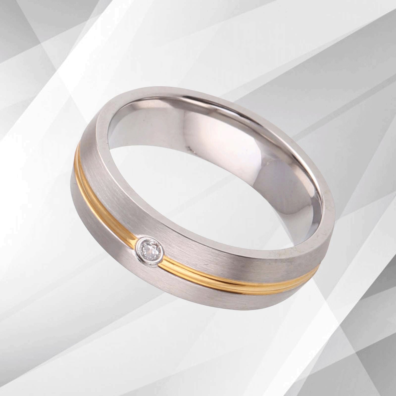 Titanium CZ Diamond Wedding Band Ring - 6mm Wide, 18Ct Yellow & White Gold Finish, Comfort Fit - Women's Engagement Ring - Jewelry & Watches - Bijou Her -  -  - 