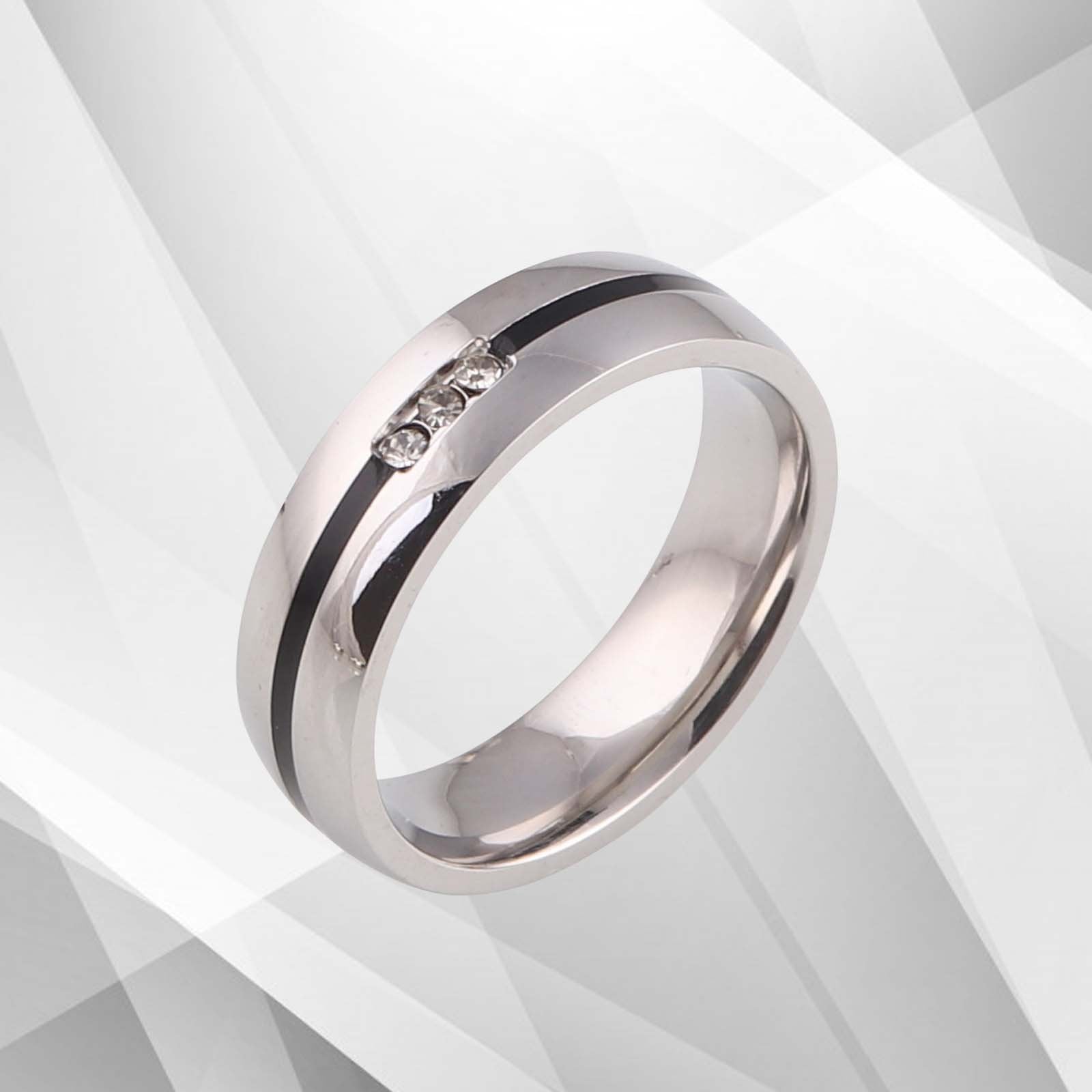 Sparkling Titanium CZ Diamond Wedding Band Ring - 6mm Wide, Comfort Fit, 18Ct White Gold Finish - Jewelry & Watches - Bijou Her -  -  - 
