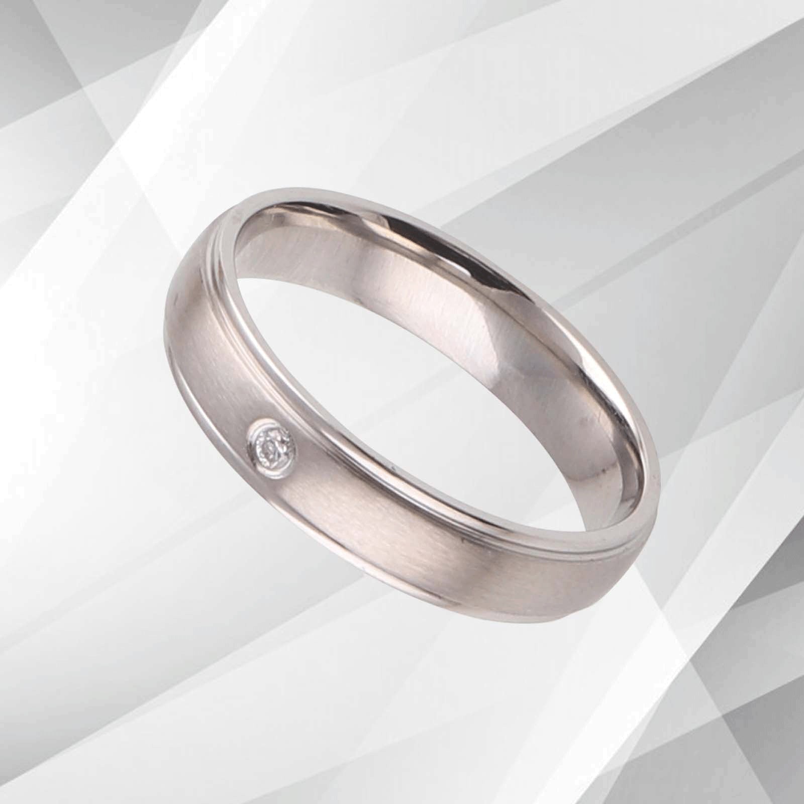 Gorgeous Sleek Titanium CZ Diamond Wedding Band Ring - 4mm Wide Matt Finish with 18Ct White Gold Inside - Women's Engagement Anniversary Gift - Jewelry & Watches - Bijou Her -  -  - 