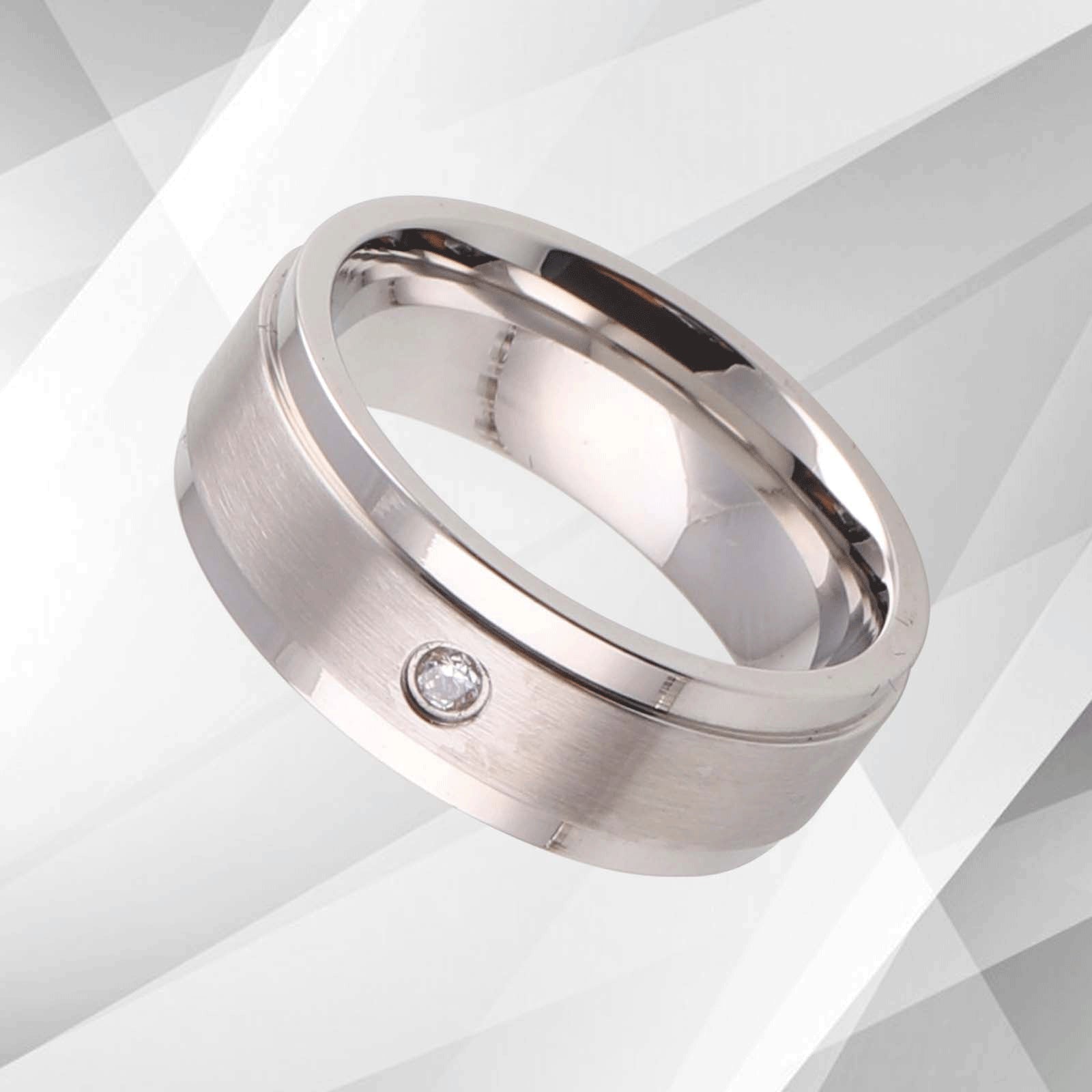 Titanium CZ Diamond Wedding Band Ring - 7mm Wide, Comfort Fit, 0.35Ct, White Gold Finish - Jewelry & Watches - Bijou Her -  -  - 