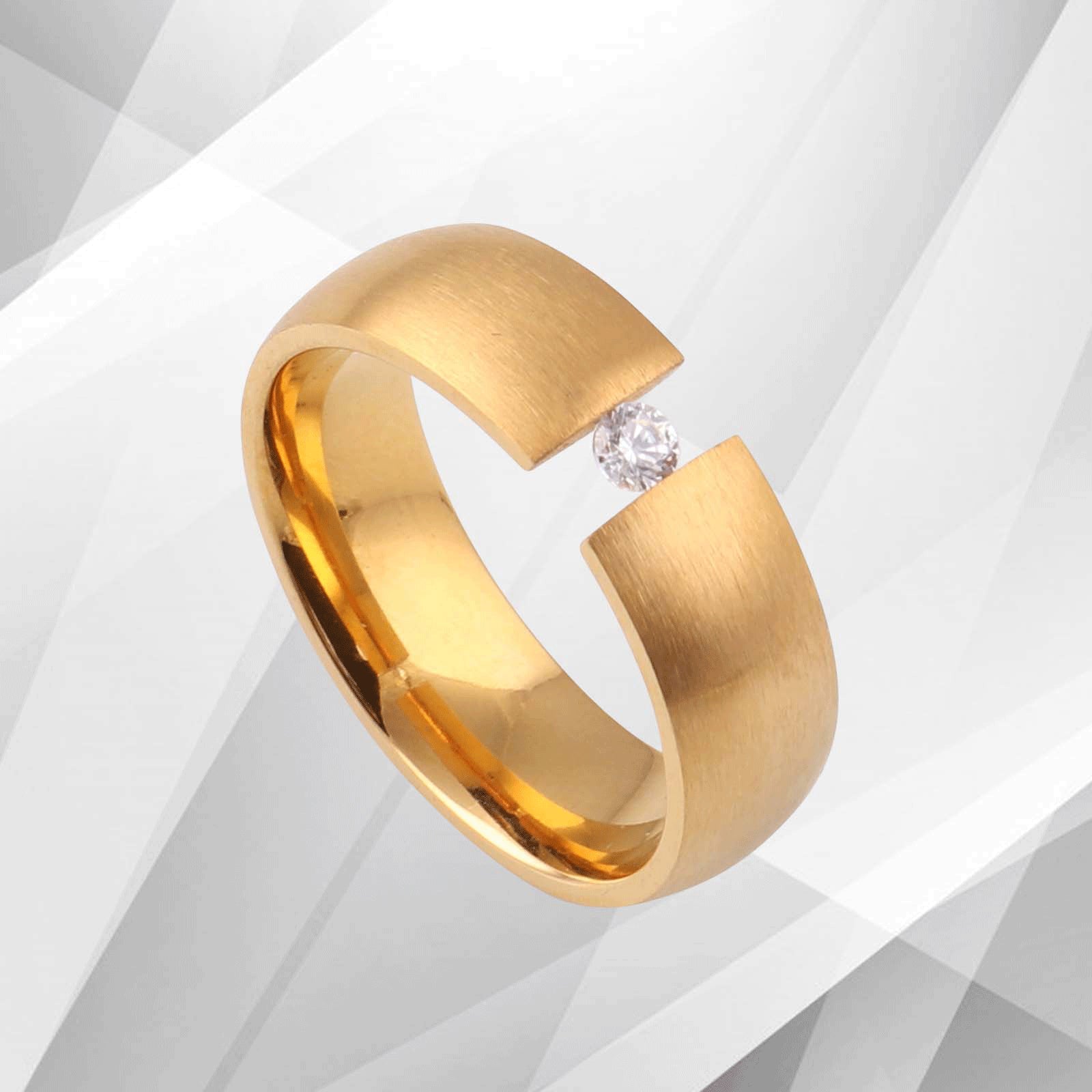 Titanium CZ Diamond Wedding Band Ring - 18Ct Yellow Gold Finish, Comfort Fit, Women's Gift - Jewelry & Watches - Bijou Her -  -  - 