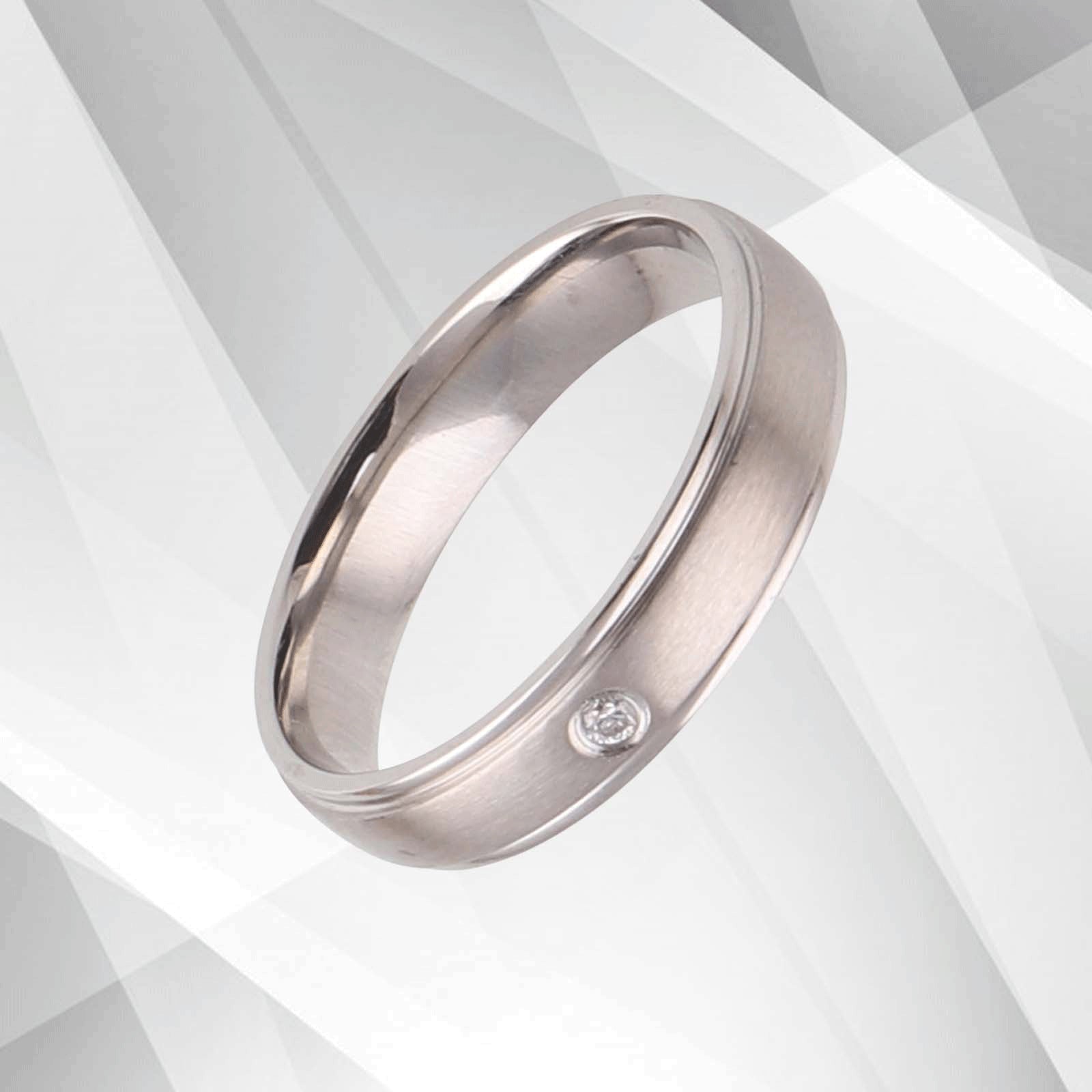 Gorgeous Sleek Titanium CZ Diamond Wedding Band Ring - 4mm Wide Matt Finish with 18Ct White Gold Inside - Women's Engagement Anniversary Gift - Jewelry & Watches - Bijou Her -  -  - 