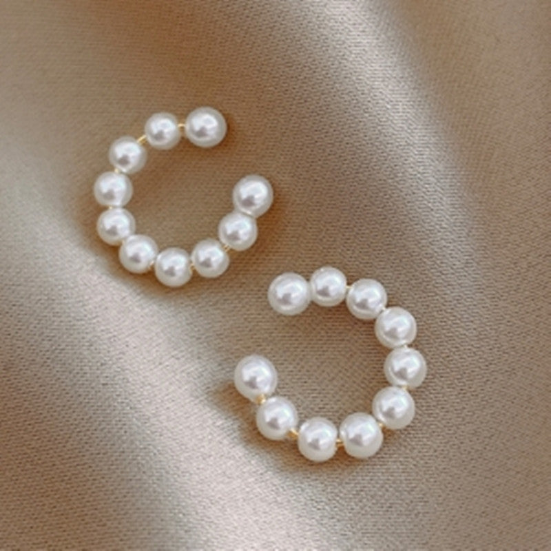 Sweet C-shaped Pearl Temperament Small Earrings Xianfanins Wind Ear Clip - 0 - Bijou Her -  -  - 