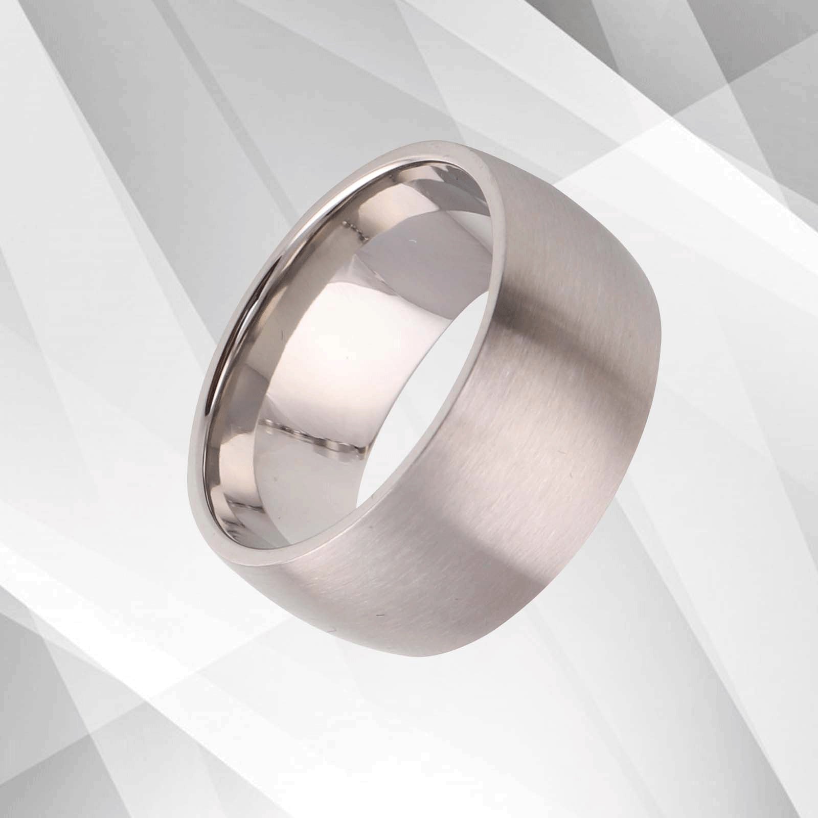 Hypoallergenic Rare 10mm D-Shaped Brushed Titanium Wedding Band Ring with White Gold Finish - Comfort Fit, Free Shipping - Jewelry & Watches - Bijou Her -  -  - 