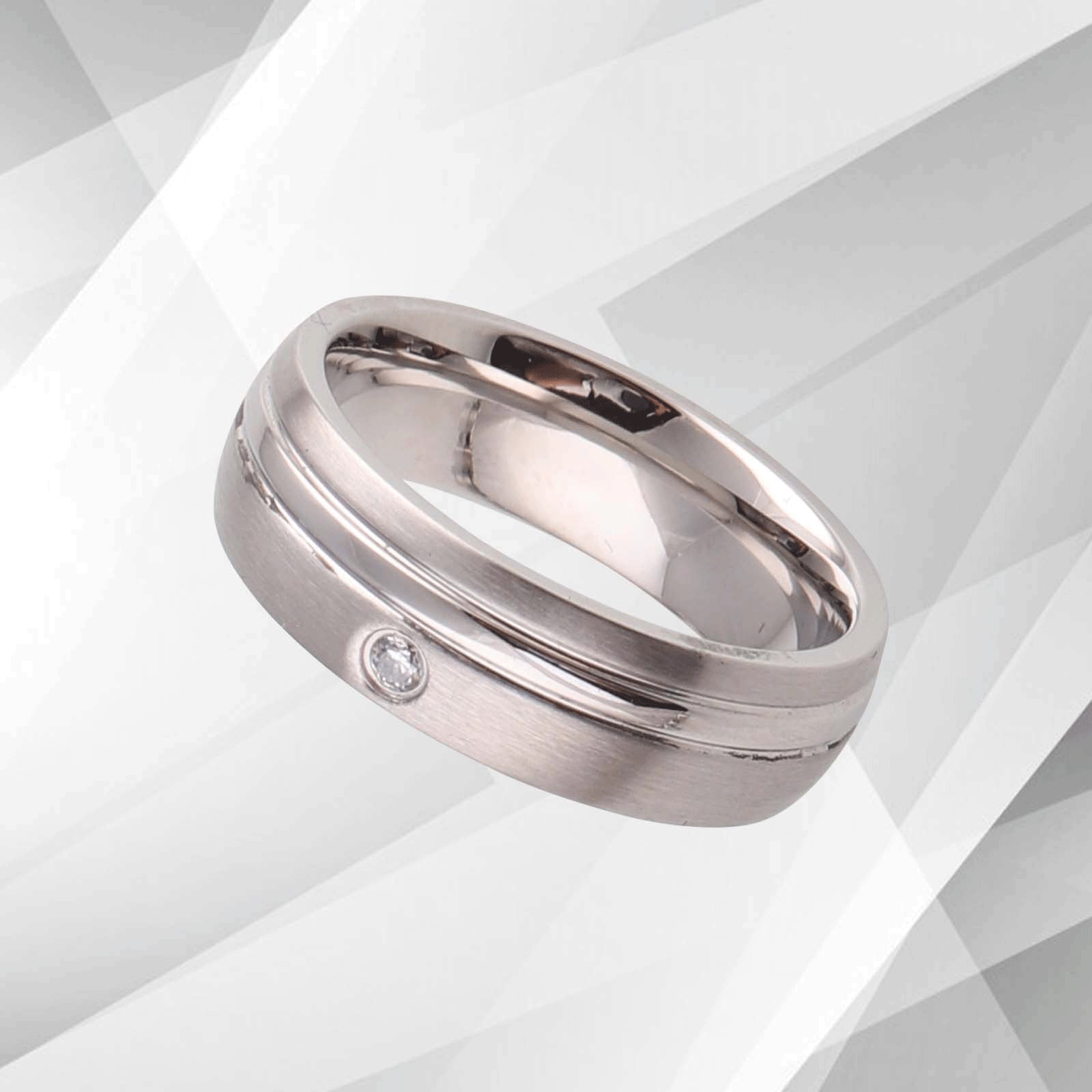 Titanium CZ Diamond Wedding Band Ring - 6mm Wide, Comfort Fit, White Gold Finish - Jewelry & Watches - Bijou Her -  -  - 