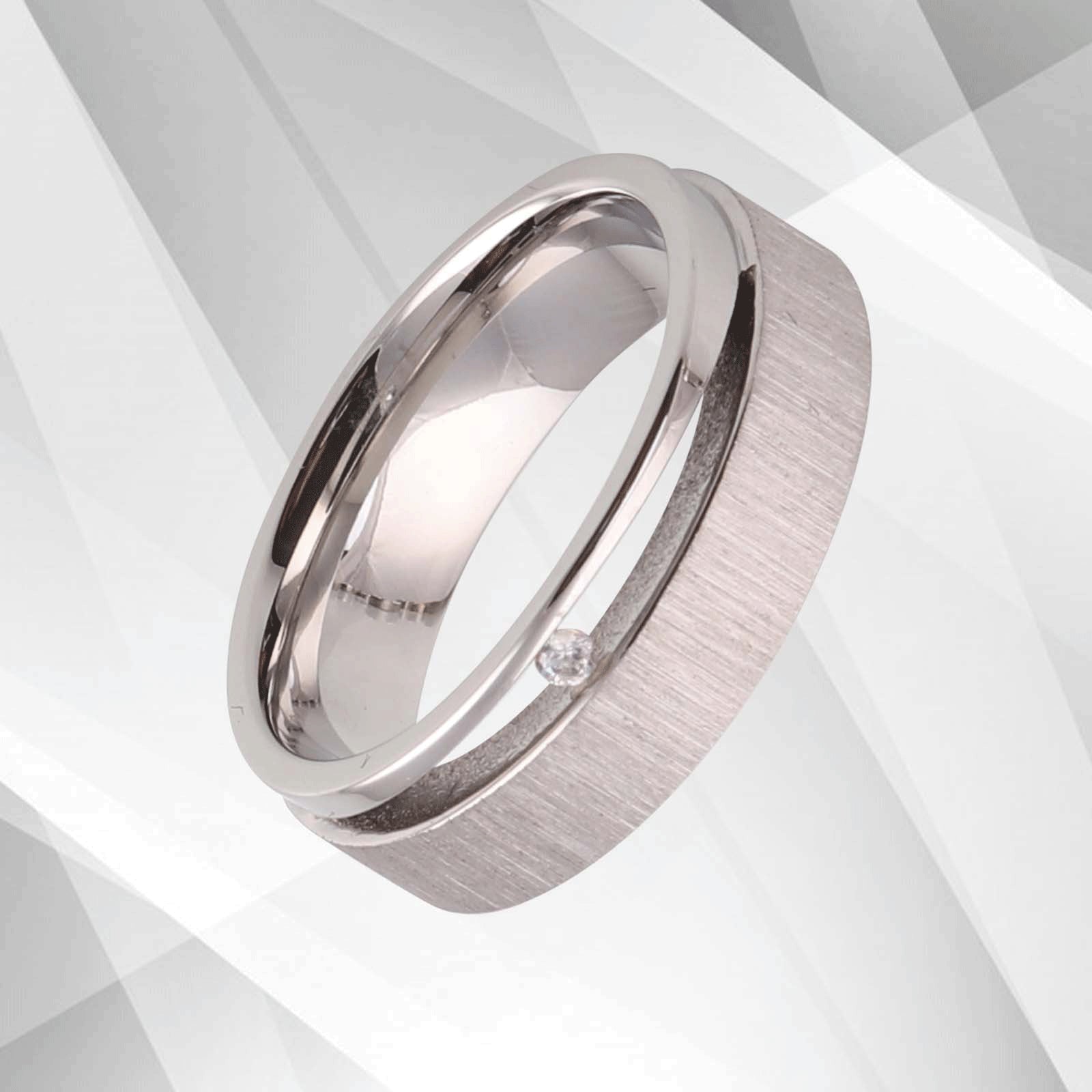 Titanium CZ Diamond Wedding Band Ring - 6mm Wide, Comfort Fit, 18Ct White Gold Finish, Handmade - Jewelry & Watches - Bijou Her -  -  - 
