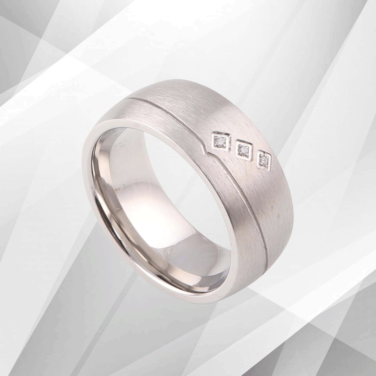 Prestigious 8mm Titanium CZ Diamond Wedding Band Ring - White Gold Finish - Comfort Fit for Women - Jewelry & Watches - Bijou Her -  -  - 