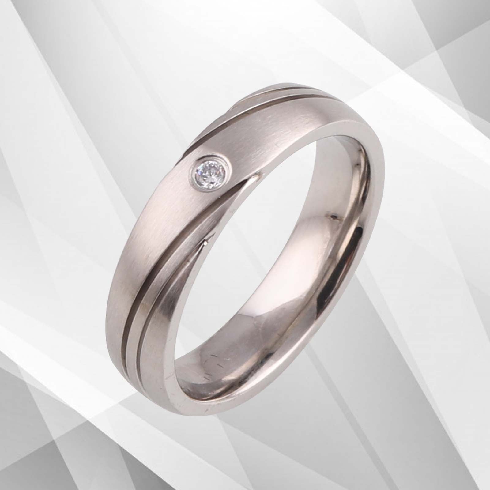 Stylish 5mm Titanium CZ Diamond Ring - 18Ct White Gold Finish - Women's Band for Engagement, Wedding, Anniversary - Comfort Fit - NDFK12A - Jewelry & Watches - Bijou Her -  -  - 