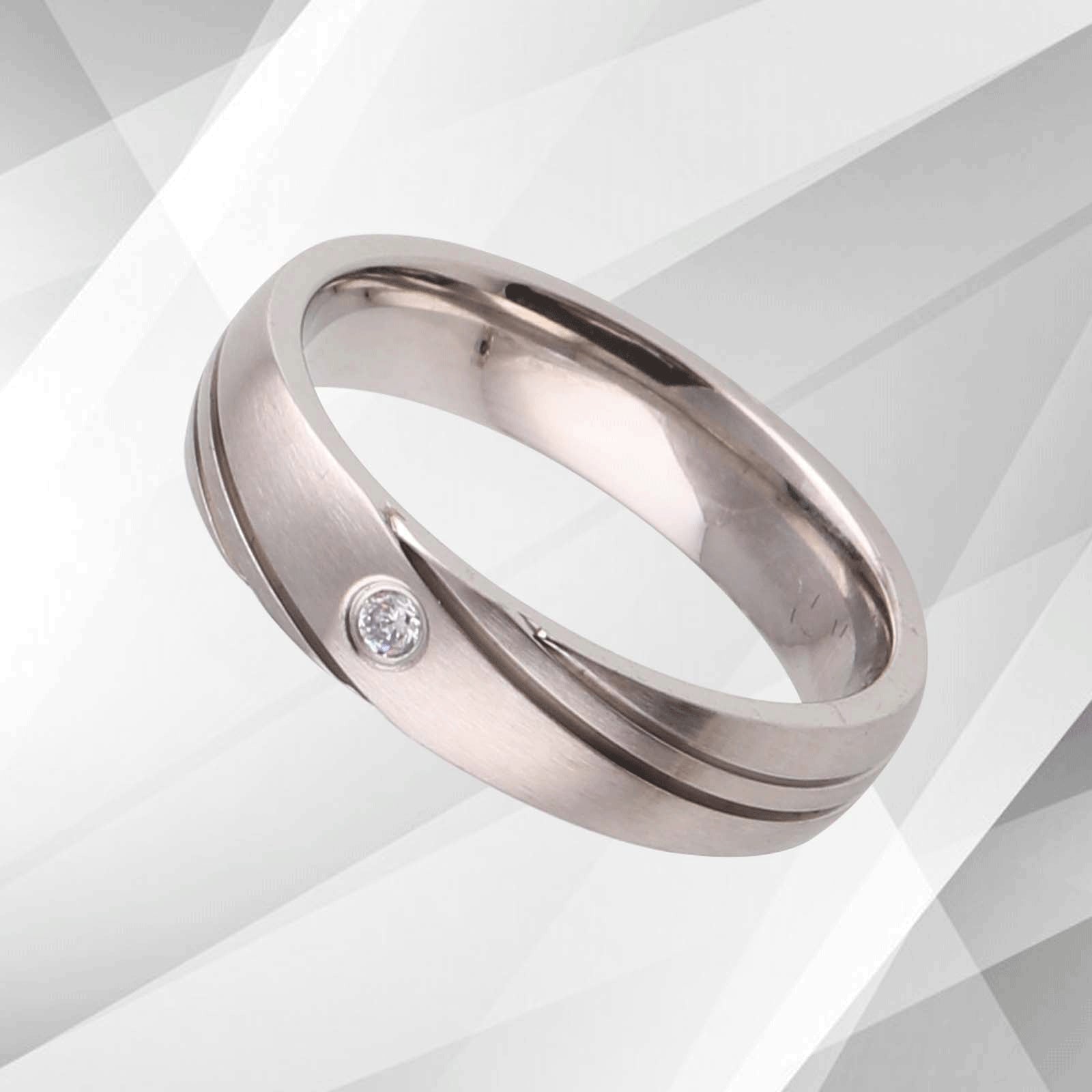 Stylish 5mm Titanium CZ Diamond Ring - 18Ct White Gold Finish - Women's Band for Engagement, Wedding, Anniversary - Comfort Fit - NDFK12A - Jewelry & Watches - Bijou Her -  -  - 