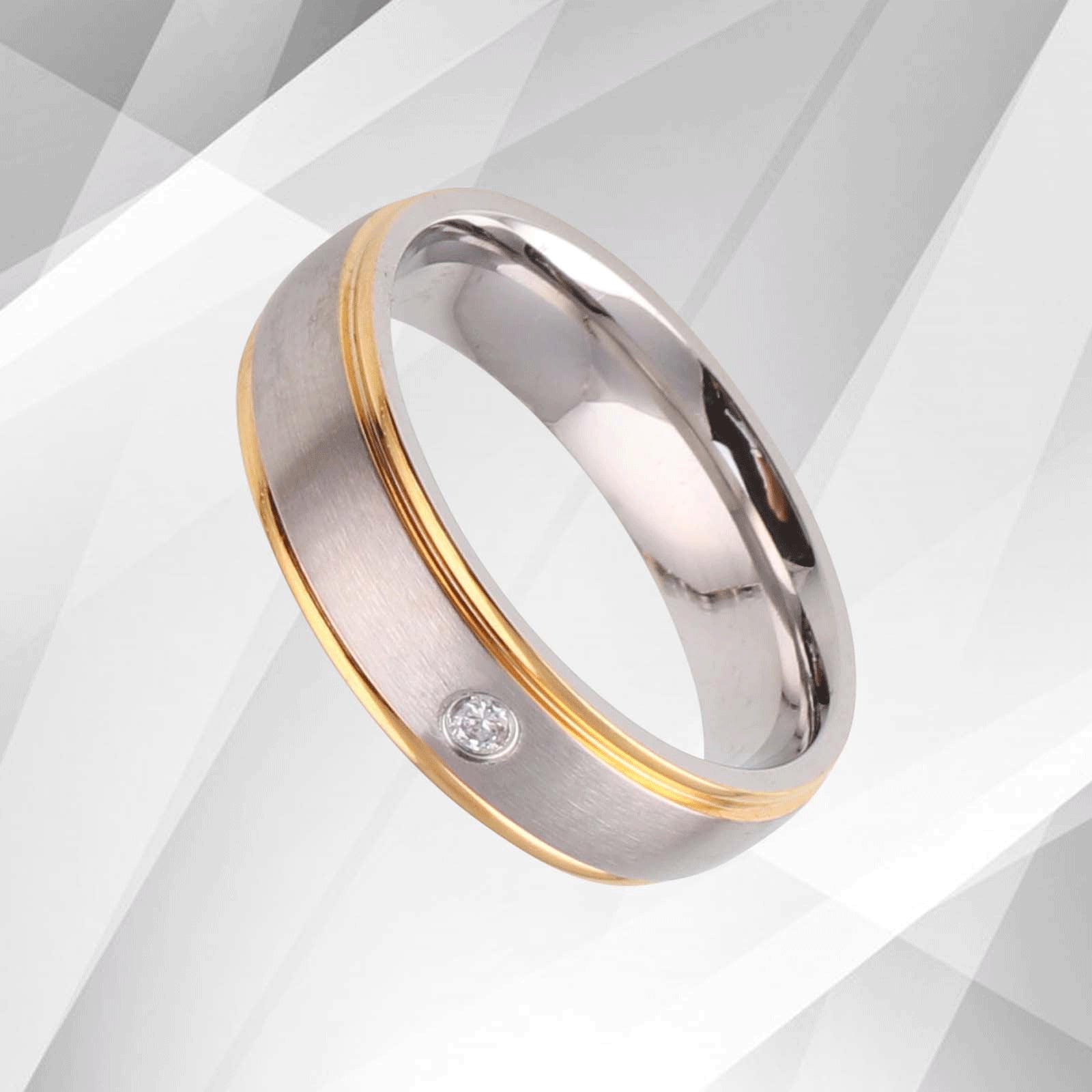 Titanium CZ Diamond Wedding Band Ring with 18Ct Gold Finish - Women's D-Shape Band, 6mm Wide, Handmade - Jewelry & Watches - Bijou Her -  -  - 