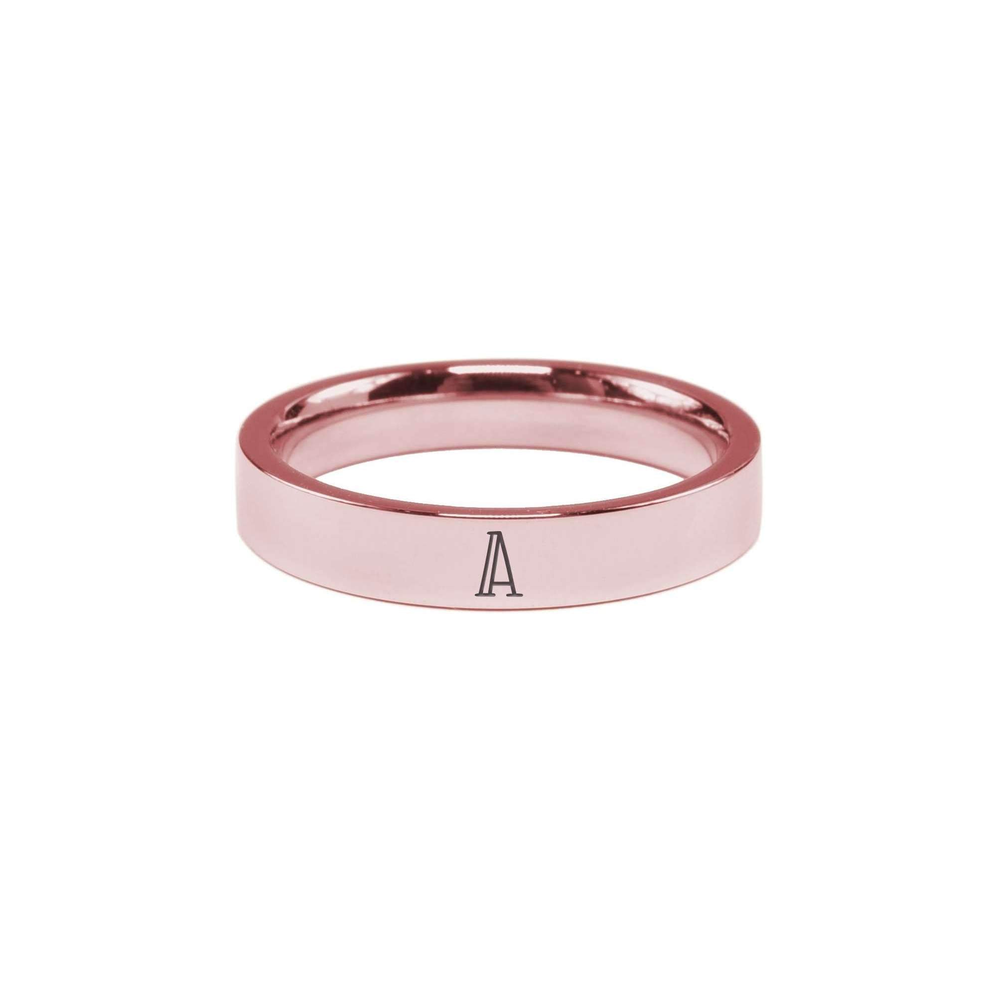 Rose Gold Initial Ring - Solid Stainless Steel, Comfort Fit, 4mm Width - Jewelry & Watches - Bijou Her -  -  - 