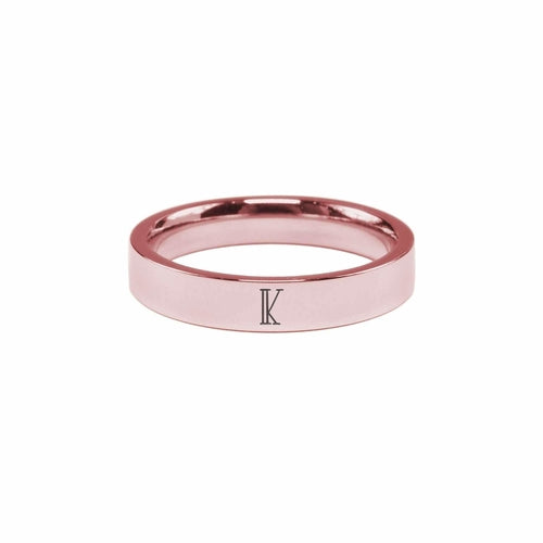 Rose Gold Initial Ring - Solid Stainless Steel, Comfort Fit, 4mm Width - Jewelry & Watches - Bijou Her - Size - Option - 