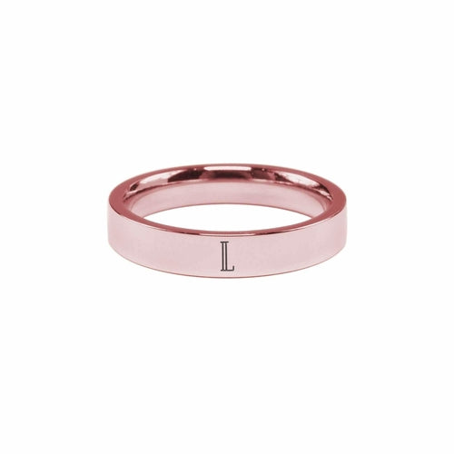 Rose Gold Initial Ring - Solid Stainless Steel, Comfort Fit, 4mm Width - Jewelry & Watches - Bijou Her - Size - Option - 