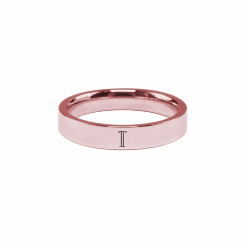 Rose Gold Initial Ring - Solid Stainless Steel, Comfort Fit, 4mm Width - Jewelry & Watches - Bijou Her - Size - Option - 