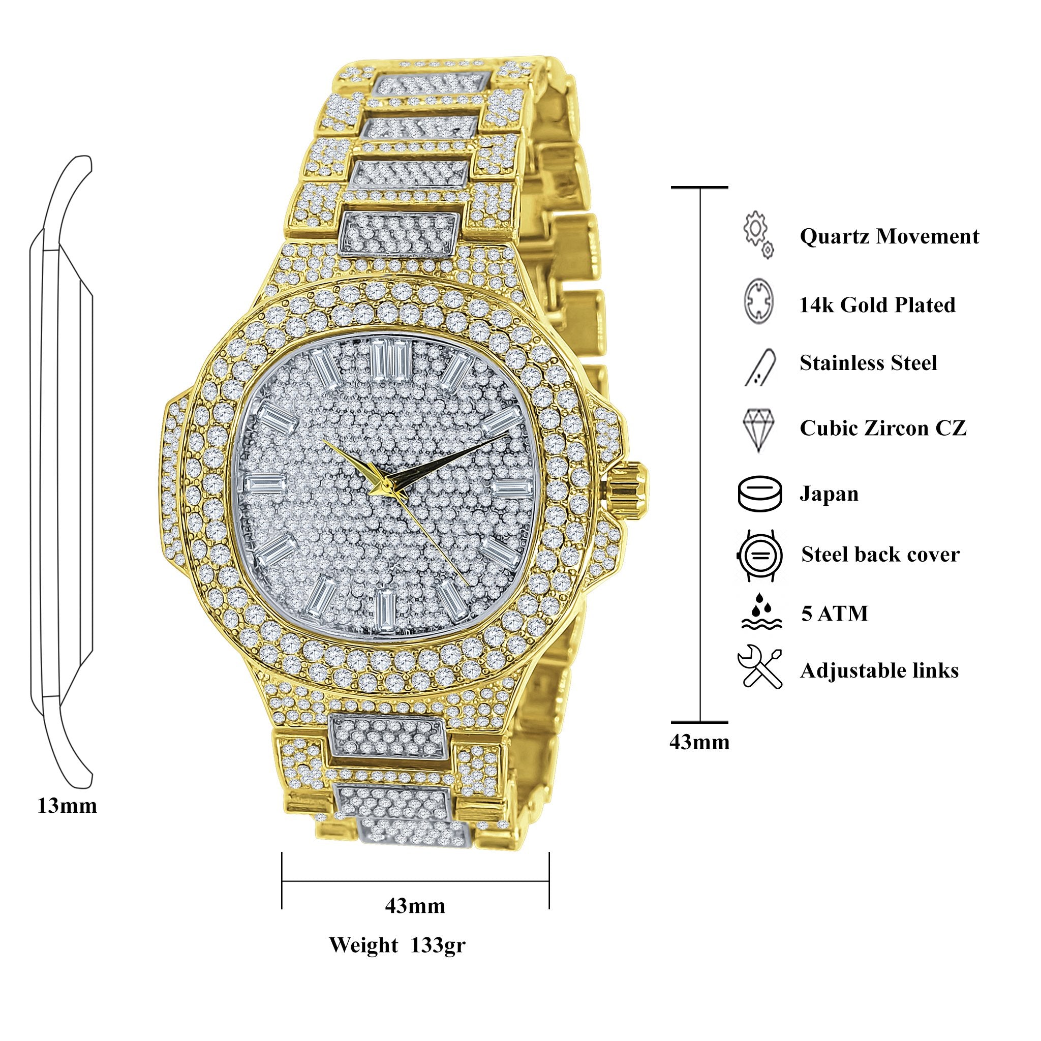 Hip Hop Metal Watch - Bold Design with AAA Stones & Water Resistance - Jewelry & Watches - Bijou Her -  -  - 