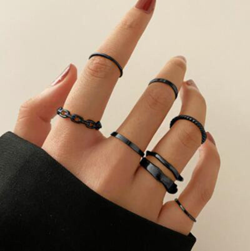 Ring Opening Black Joint Ring Set 5 Piece Set Snake Dark System Ring Interfinger - 0 - Bijou Her -  -  - 