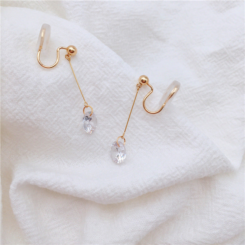 Tassel Temperament Earrings Round Face Thin Handmade Zircon - 0 - Bijou Her -  -  - 