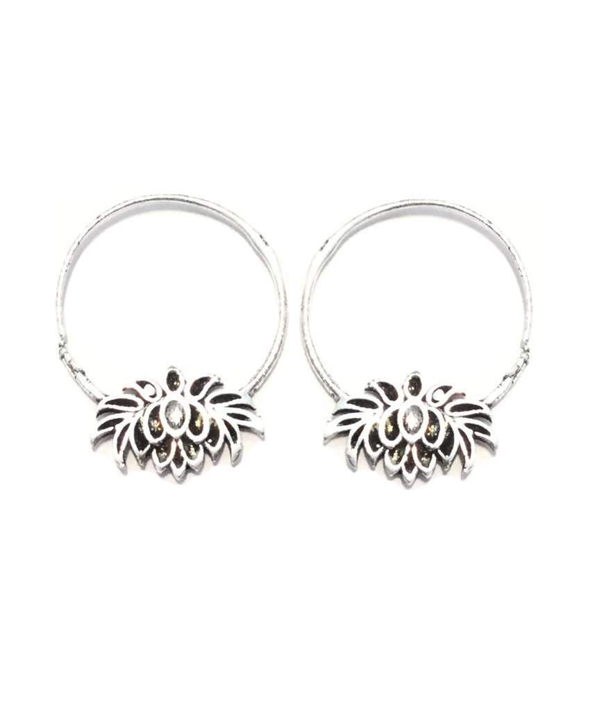 Lotus Flower Hoop Earrings - Brass and Silver Jewelry for Sensitive Skin - Jewelry & Watches - Bijou Her -  -  - 